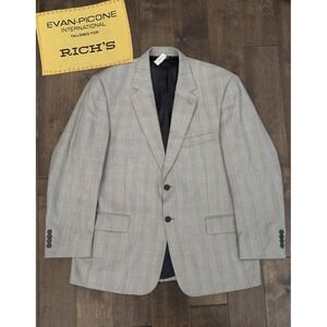 Evan Picone Single Breasted Blazer Suit Mens Size 44R Gray Glen Plaid Wool Blend